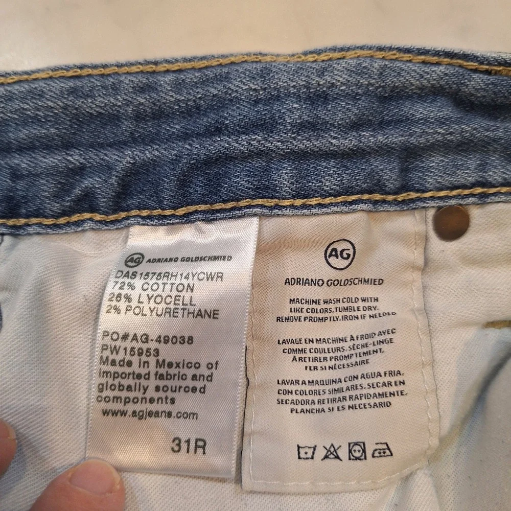 AG Adriano Goldschmied Jeans Wom Sz 31R Blue AG-ED Denim Raw‎ Hem Straight Leg